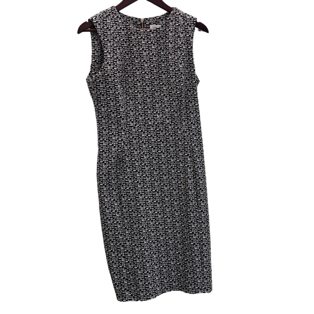 Calvin Klein Dress Women's Black White Below Knee Bodycon Zipper Sleeveless 8